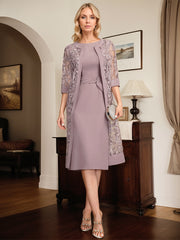 Sheath/Column Scoop Knee-Length Chiffon Mother of the Bride Dress With Pleated Sequins