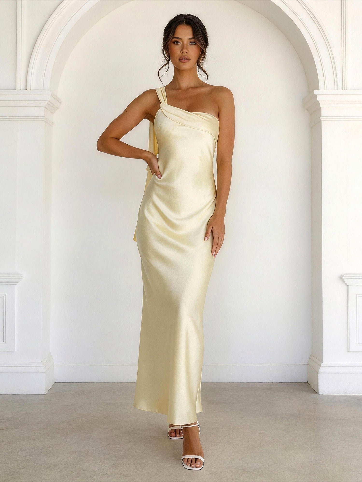 Champagne One Shoulder Mermaid Tea Length Maxi Dress for Women