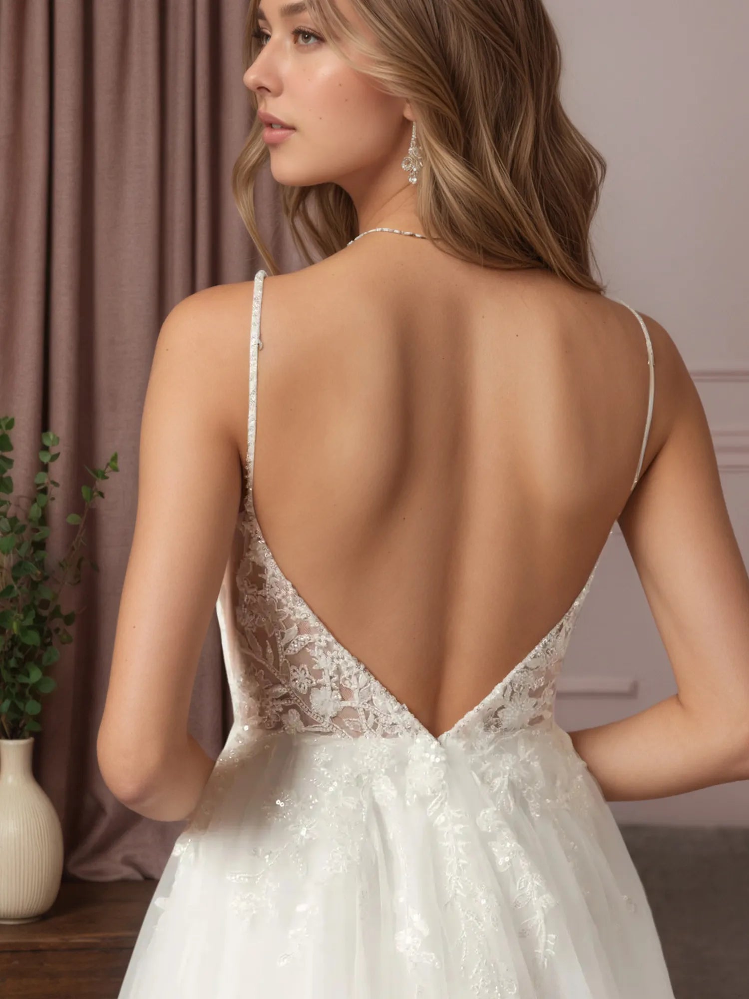 White A-Line V-Neck Sequins Sleeveless Tulle Sleeveless Dress