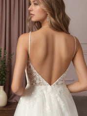 White A-Line V-Neck Sequins Sleeveless Tulle Sleeveless Dress