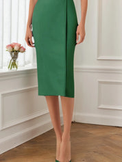 Cocktail Party Dress Green One-Shoulder Fitted Midi Dress