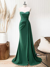 Glitter Royal Blue Strapless Mermaid Long Prom Dress with Slit