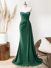 Glitter Royal Blue Strapless Mermaid Long Prom Dress with Slit