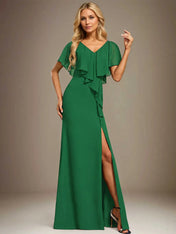 Trumpet/Mermaid V-Neck Floor-Length Chiffon Dress With Cascading Ruffles