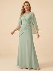 Sage Green Chiffon Beaded Mother of the Bride Dress with Cape Sleeves