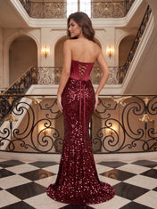 Bow-Accent Satin and Sequin Corset Mermaid Prom Dress
