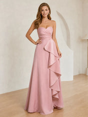 Formal Evening Dress Blush Strapless Ruffle Maxi Dress Gown