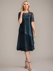 A-Line Scoop Knee-Length Mother of the Bride Dress With Applique & Sequins
