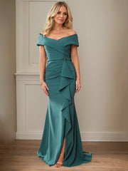 Sheath/Column Off-the-Shoulder Sleeveless Floor-Length Mother of the Bride Dresses With Ruffles
