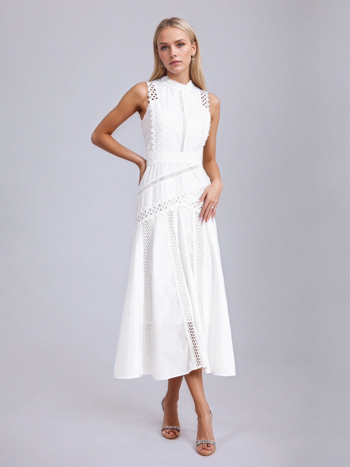Susanna White Sleeveless Lace Dress