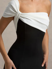 A Line Black&White Formal Party One Shoulder Ankle Length Dress