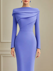 Elegant Purple Dress Long Sleeves Round Neck Ankle Length Dress