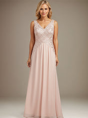 Burgundy A-line V Neck Floor-Length Lace Chiffon Mother of the Bride Dresses