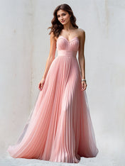 A-Line Pink Chiffon Sweetheart Sleeveless Floor-Length Pleated Bridesmaid Dress