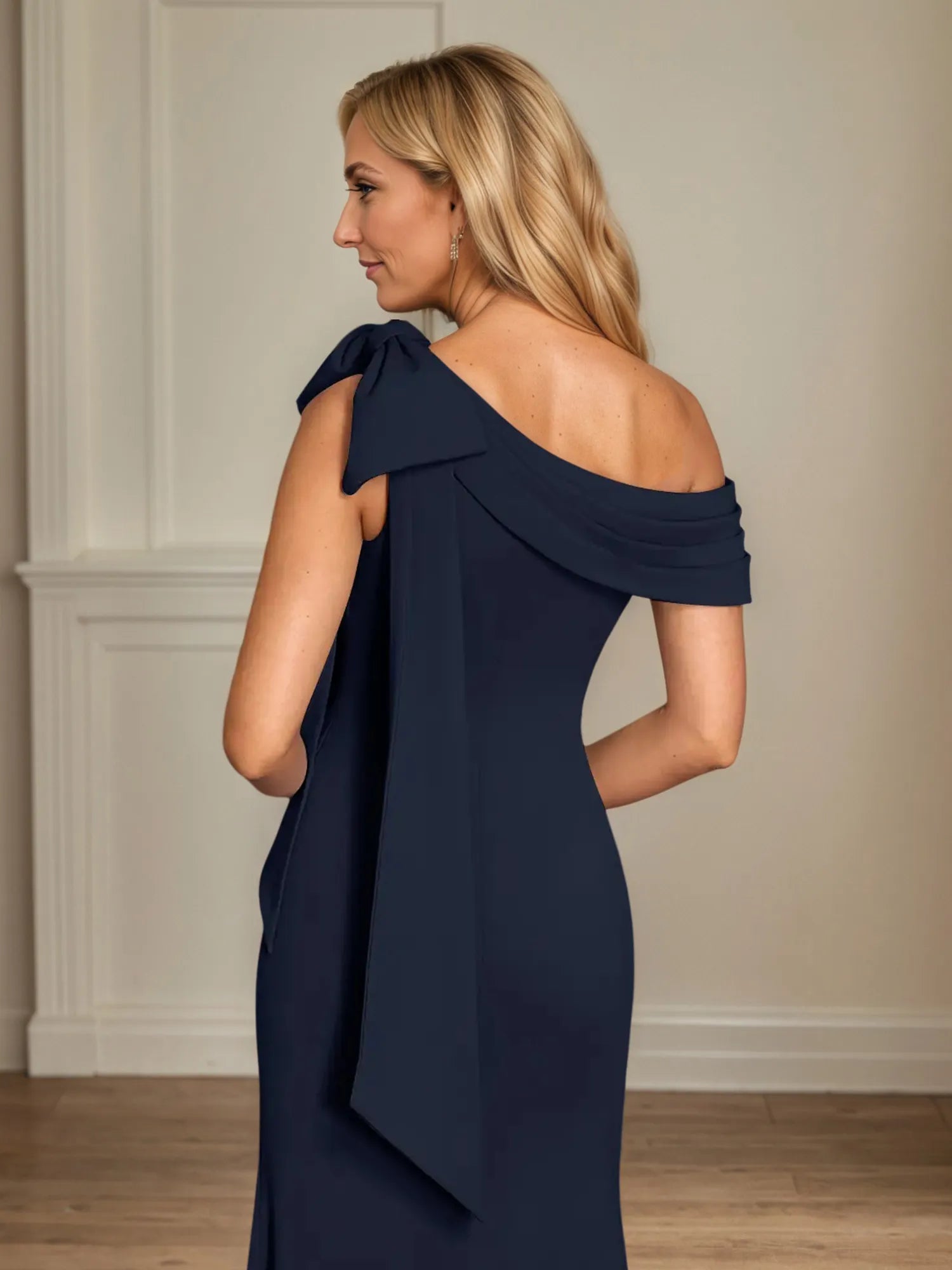 Trumpet/Mermaid One Shoulder Sleeveless Stretch Crepe Mother of the Bride Dress With Bow
