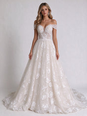 Off-the-Shoulder Sweetheart Lace Corset Tulle A-Line Wedding Dress with Lace-Up Back