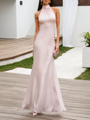 Formal Wedding Guest Dress Pink Halter Neck Sleeveless Maxi Dress