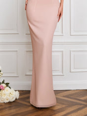 Evening Formal Gown Light Pink Tulle Corset Bodycon Maxi Dress