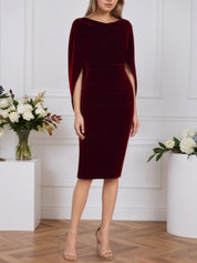 Sheath/Column Boat Neck Knee-Length Velvet Mother of Bride Dress
