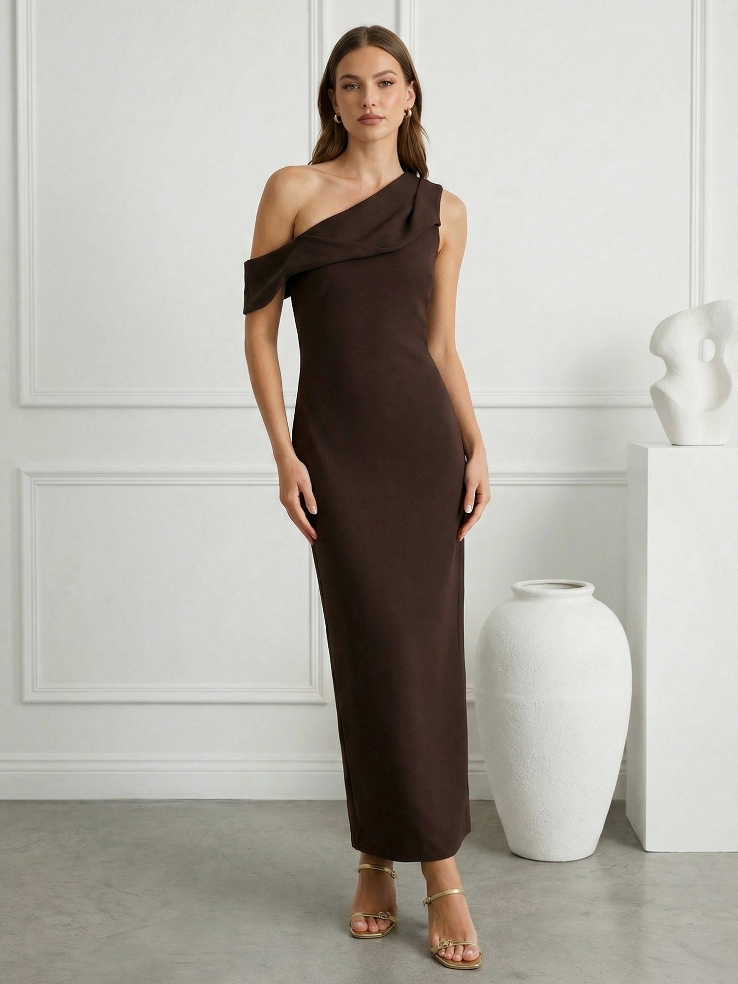 Black One Shoulder Maxi Dress Prom Dress Tea Length