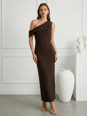 Black One Shoulder Maxi Dress Prom Dress Tea Length