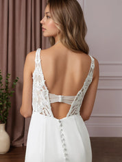 White Mermaid Scoop Sequins Crepe Back Satin Wedding Dress