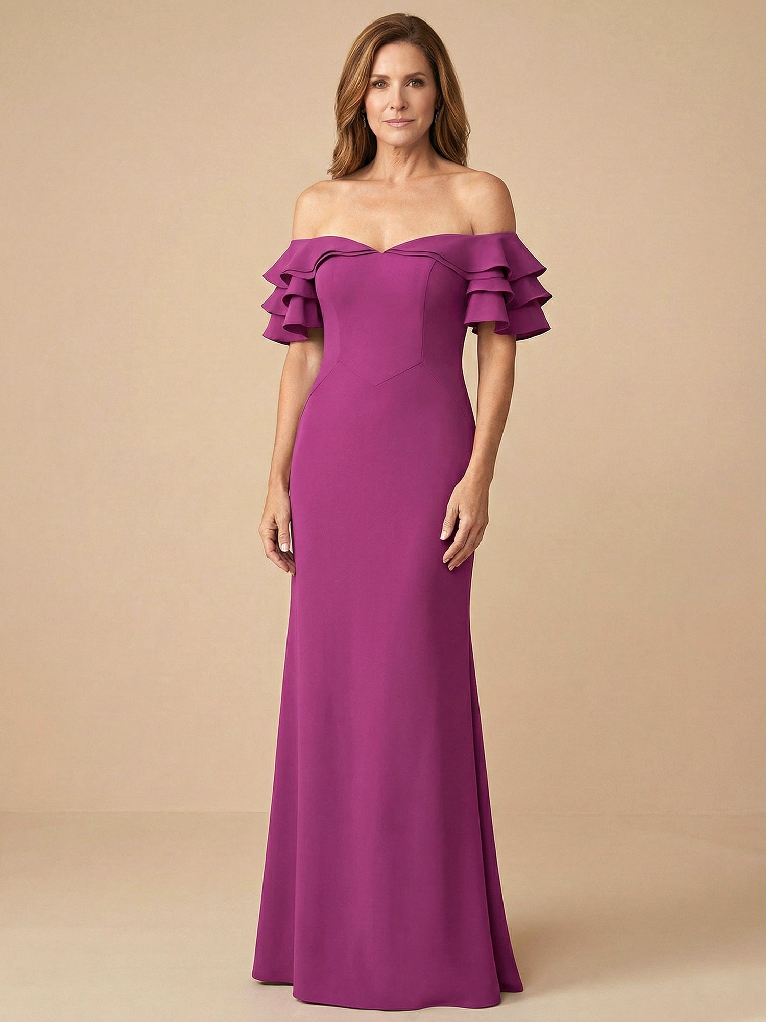 Off the Shoulder Strapless Satin Tiered Mother of the Bride Dress for Women
