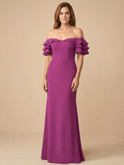 Off the Shoulder Strapless Satin Tiered Mother of the Bride Dress for Women