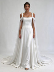 Wide Strap Cold Shoulder Satin A-Line Wedding Dress