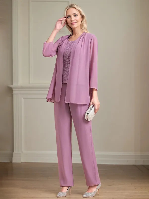Chiffon Square Neck Sleeveless Floor Length Mother of the Bride Pantsuits