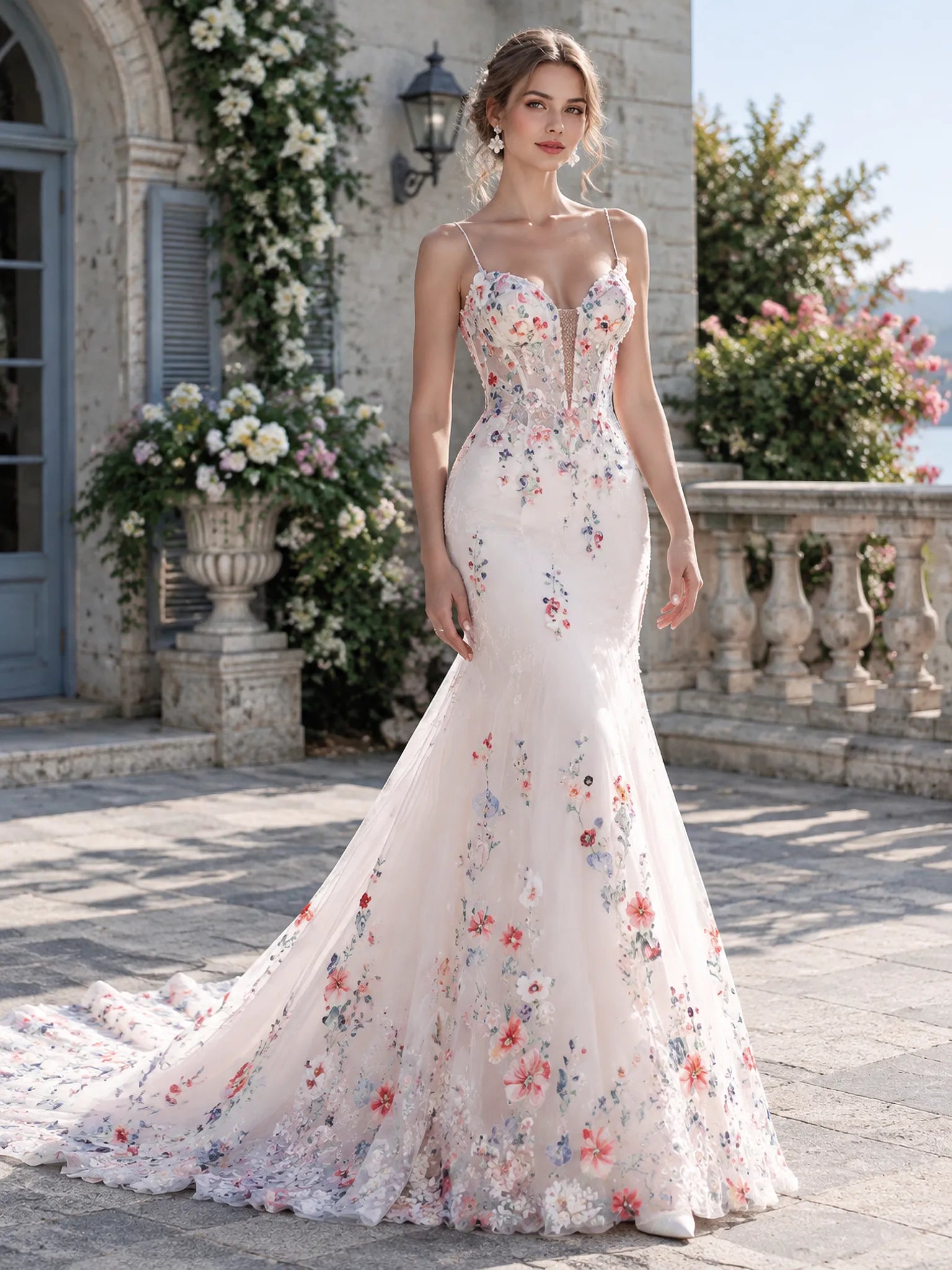 Sweetheart Floral-Embroidered Mermaid Bridal Gown Wedding Dress