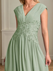 A Line V Neck Sleeveless Chiffon Mother of the Bride Dress With Appliques