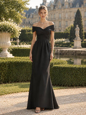 Off-the-Shoulder Fold-Over Satin Mermaid Evening Dress
