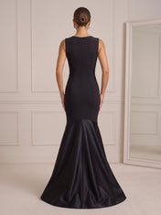 Sleeveless Diagonal Cutout Beaded Crepe & Satin Mermaid Evening Dress