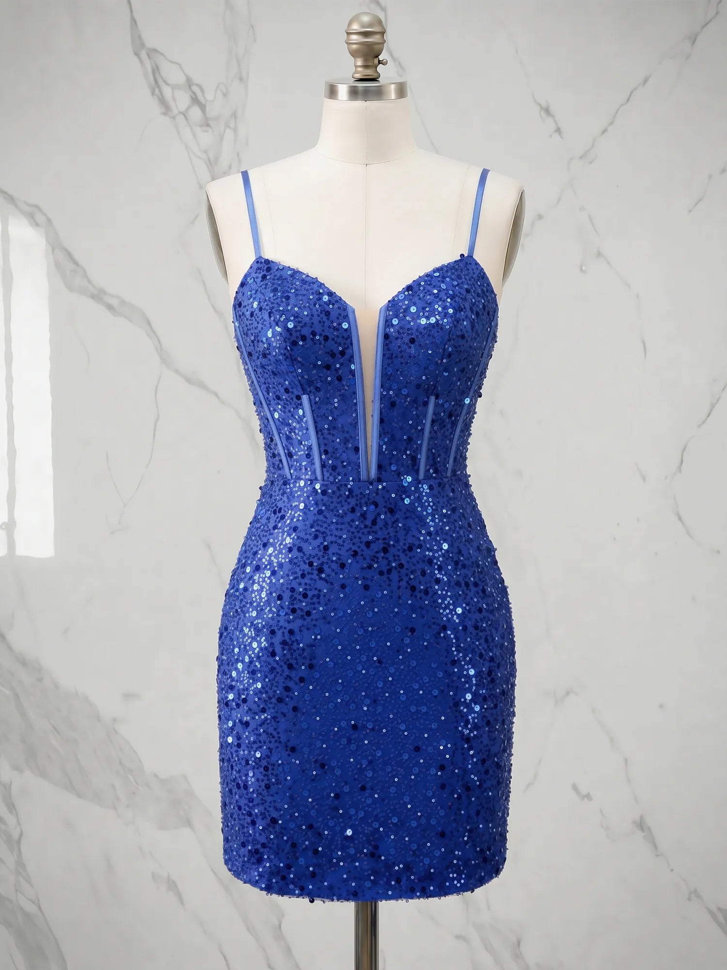 Plunging V-Neck Sequin Corset Mini  Homecoming Dresses with Illusion Panel