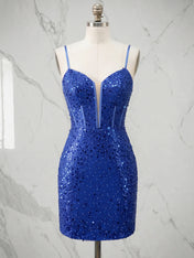 Plunging V-Neck Sequin Corset Mini  Homecoming Dresses with Illusion Panel