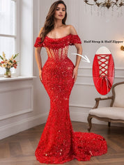 Trumpet/Mermaid Off The Shoulder Sequin Long Prom Dress