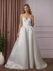 White A Line Strapless Satin Wedding Dress
