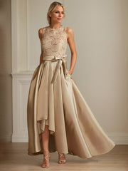 A-Line/Princess Jewel Neck Sleeveless Mother Of The Bride Dresses With Pleats Lace