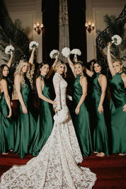 Halter Satin Pleated Mermaid Sleeveless Long Bridesmaid Dress