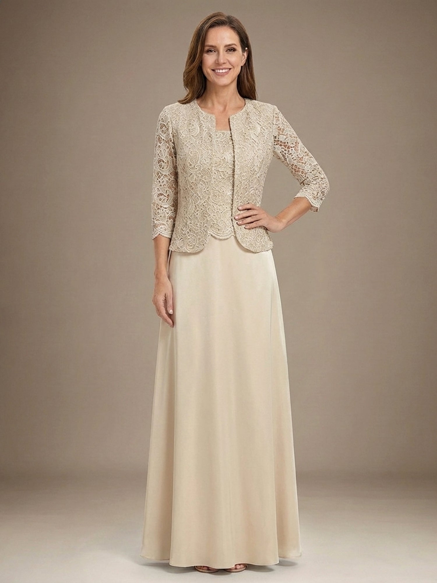 Glitter Lace & Satin Skirt Jacket Dress with Open Jacket