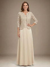 Glitter Lace & Satin Skirt Jacket Dress with Open Jacket