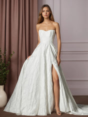 White Ball-Gown Sweetheart Neckline Floral Burnout Jacquard Wedding Dress
