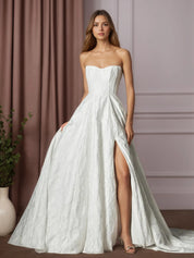 White Ball-Gown Sweetheart Neckline Floral Burnout Jacquard Wedding Dress