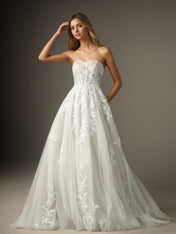 White A Line Strapless Lace Wedding Dress