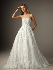 White A Line Strapless Lace Wedding Dress