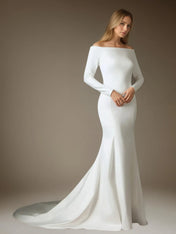 White Mermaid Off the Shoulder Satin Wedding Dress