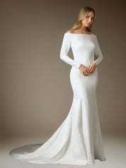 White Mermaid Off the Shoulder Satin Wedding Dress