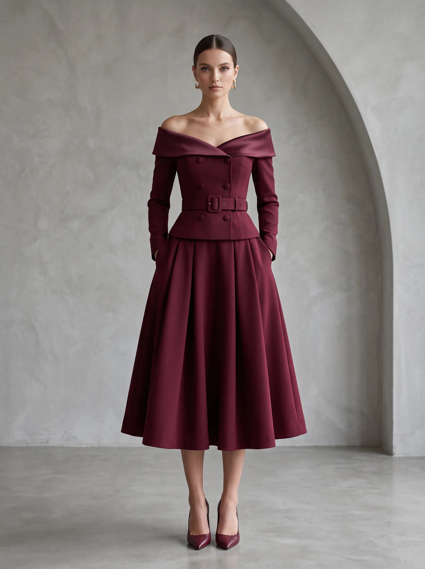 Tailored Blazer-Style Long-Sleeve Lace Sheer-Skirt Column Evening Dress