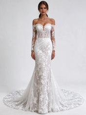 Off-the-Shoulder Long Sleeve Lace Corset Mermaid Bridal Gown